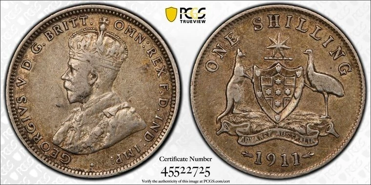 1911 Australia 1 Shilling PCGS XF40 Lot#A9846 Silver! - Image 1 of 4