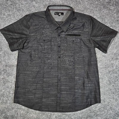 TRIUMPH Over TRAGEDY 衬衫男式 3XL 深灰色纽扣前拉链口袋 — 第 1/4 张图片