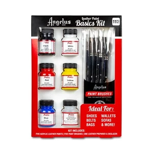 ON SALE ANGELUS LEATHER PAINT BASICS KIT 11 PC SET IDEAL FOR SHOES BELTS BAGS - Picture 1 of 1