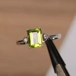 Natural Peridoto Anillo 14K Oro Blanco Macizo Joyería Compromiso Para - Imagen 1 de 4