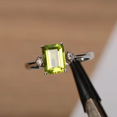 natural peridot ring 14K Solid White Gold Jewelry promise ring For engagement - Image 1 of 4