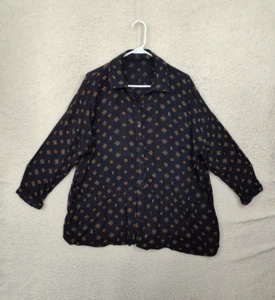 Volcom Women Top Large Black Print 100%Viscose 3/4Sleeve Button-down Blouse - Picture 1 of 17