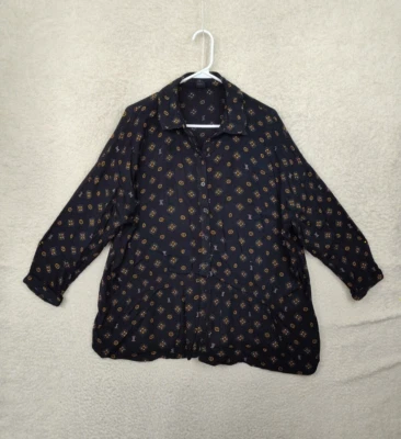 Volcom Women Top Large Black Print 100%Viscose 3/4Sleeve Button-down Blouse - Image 1 of 4