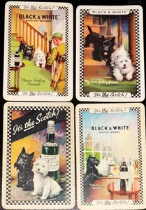 4 SWAP PLAYING CARDS VINTAGE B&W WHISKY ADVTS SCOTTIE & WESTIE DOGS - Picture 1 of 1