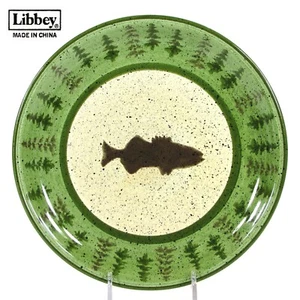 Libbey RUSTIC LODGE - FISH 8.5" Salad Plate Green Brown Pine Trees Speckled - Picture 1 of 11