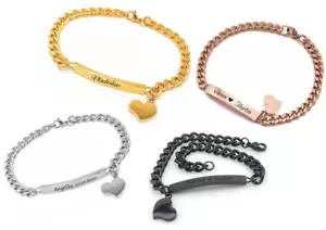 ID Edelstahl Armband mit Herzanhänger mit Gravur nach Wunsch Valentinstag NEU ♥ - Picture 1 of 16