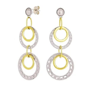 14k Two Tone Gold Triple Round Drop Dangling Earrings 1.8" 6.2 grams - Picture 1 of 4