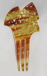 Vintage Zelluloid Haarkamm, Art Deco, Bernstein und Rot mit Strasssteinen - Bild 1 von 8