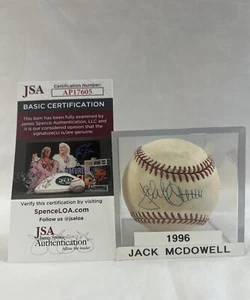 Jack McDowell ‘Black Jack’ ‘96 Guardians Signed Auto Baseball & Case JSA COA - Picture 1 of 7