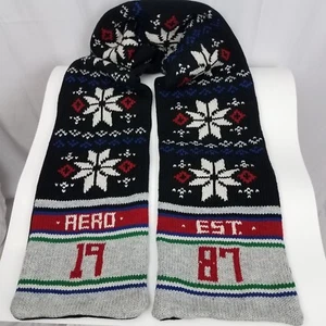 Aeropostale Unisex Scarf Knit Fleece Black Gray Red White Warm Snowflakes - Picture 1 of 3