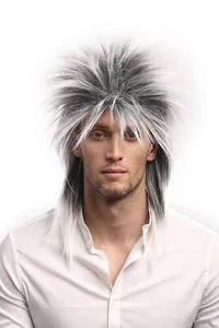 - 90891-ZA60TZA1 Perruque Femmes Hommes Carnaval 80s Wave Punk Üop Star Gris ... - Foto 1 di 4