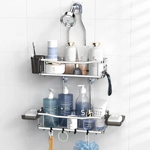 Hanging Shower Caddy Bathroom Organizer: Rustproof Shower Shelf Racks Chrome - Picture 1 of 6