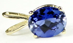 10x8mm CREATED BLUE SAPPHIRE 14k Gold Ladies Pendant -Handmade • P002, - Picture 1 of 4