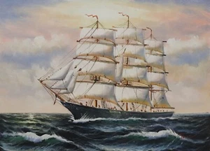 Ölgemälde 30x40 Segelschiff Dreimaster Nordsee Ostsee Handgemalt ÖL auf Leinwand - Bild 1 von 4