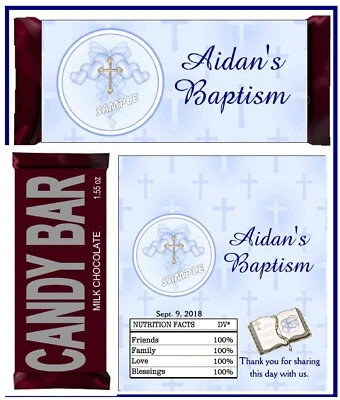 BAUTISMO BAUTIZO FIESTA FAVORES BARRA CHOCOLATE BARRA CARAMELO ENVOLTORIOS AZUL Foto 1 de 2