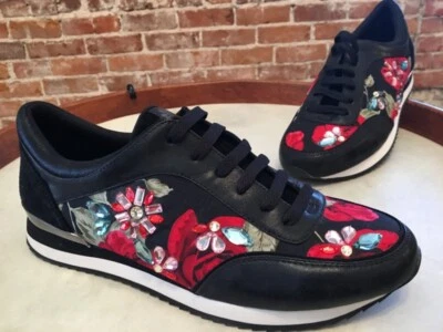 Желтая коробка черной кожи и цветочный драгоценности шнурует вверх Yumi кроссовок 9 новый продажи - Изображение 1 из 4