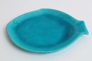 Piatto a forma di pesce Mola Mola ceramica giapponese Seto ware blu turchese - Foto 1 di 6