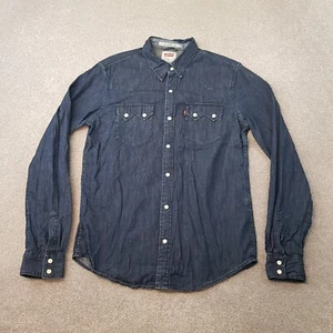 Levis Mens Shirt Medium Blue Denim Sawtooth Cowboy Western Pearlsnap Modern Fit - Picture 1 of 10