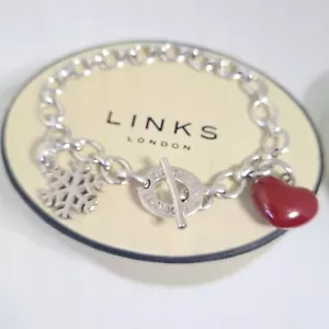 Links of London classic bracelet and snowflakes & red heart charmscharms - Picture 1 of 8