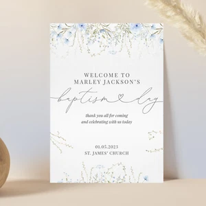 Personalised Baptism Day Welcome Sign Wildflower Green / Blue or Pink (WF3) - Picture 1 of 4