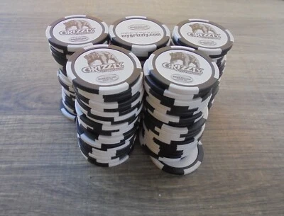 100-FICHAS DE PÓKER COLECCIONABLES GRIZZLY AMERICAN SNUFF BLANCO Y NEGRO-NUEVAS Foto 1 de 4