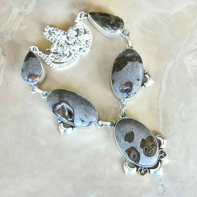 Handmade Tormalina Agata Diaspro 925 Argento Sterling Collana 19 " #N01808 - Immagine 1 di 1