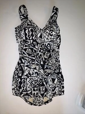 复古 70 年代沐浴套装 Seascamp Camp 黑白联盟制造 ILCWU 尺寸 12 B Geo — 第 1/4 张图片