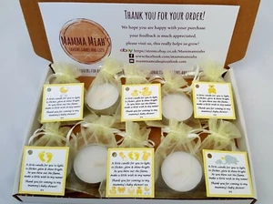 YELLOW BABY SHOWER FAVOURS - SCENTED CANDLES 10 pack - GIFT BOX UNISEX PRESENT - Picture 1 of 16