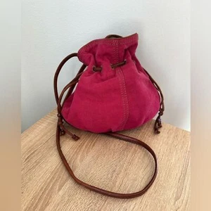 Vintage Y2k Lucky Brand Red Canvas & Leather Tote Bucket Bag Crossbody Purse - Picture 1 of 14
