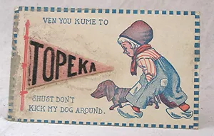 Alte Postkarte mit Filzwimpel, Topeka - Bild 1 von 2