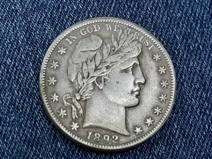 Vintage 1892 Barber Half Dollar 50C schöne Erhaltung - Bild 1 von 2