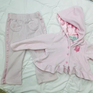 Vintage Baby Mädchen rosa Sesamstraße Fleece Hoodie Hose Set Rüschen Satinbesatz 24M - Bild 1 von 3