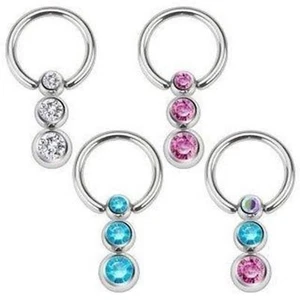Nipple Ring 316L 14g Surgical Steel Captive Bead Ring with Gemmed Cascading - Picture 1 of 1