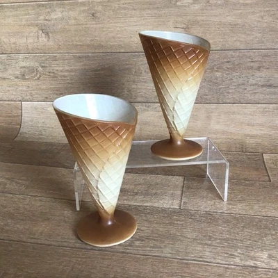 2x Conos de vidrio efecto gofre helado cornetto vintage Bormiolo Rocco Foto 1 de 4