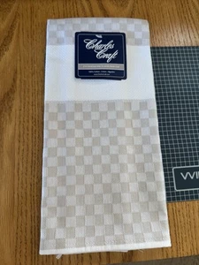 Charles Craft Cross Stitch 14 Ct Cottage Check Putty & White Kitchen Hand Towel - Picture 1 of 3