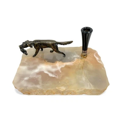 aprox. Parker Duofold Junior 1931 Pluma Estilográfica Juego de Escritorio Base con Perro de Caza Sin Pluma Foto 1 de 4