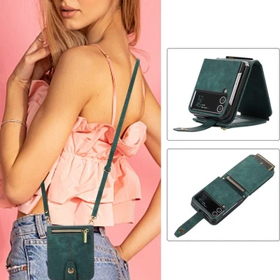 Funda de cuero a prueba de golpes con ranura para tarjeta y correa para el hombro para Samsung Galaxy Z abatible 3 5G Foto 1 de 4