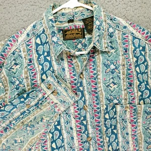 Vintage Eddie Bauer 90s Abstract Geometric Floral Shirt Herren S (passt M) Blau - Bild 1 von 13