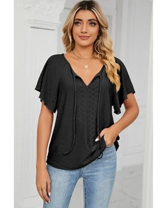 Everyday the Label Eyelet Flutter Sleeve Top Women Black Blouses & Shirts - Picture 1 of 5