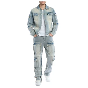 Hochwertiges Herren Washed Denim Zweiteiliges Set (Jeans + Jeansjacke) - Herbst &  - Bild 1 von 13