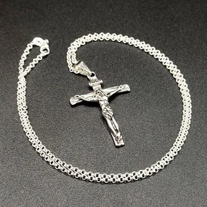 925 Sterling Silber Halskette mit INRI Jesus Kreuz Kruzifix Weihnachten Geburtstag NEU - Bild 1 von 5