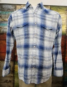 Lucky Brand Pearl Snap Button Up Shirt Men's L Blue Plaid Western Cowboy - Picture 1 of 6