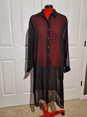 Maxi Camisa Vestido Para Mujer Negra Transparente Talla 1XL Manga Larga Revue Foto 1 de 4