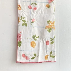 VTG Fruits Floral Square Fabric Tablecloth Pink Edge Linen Blend Rectangular - Picture 1 of 9