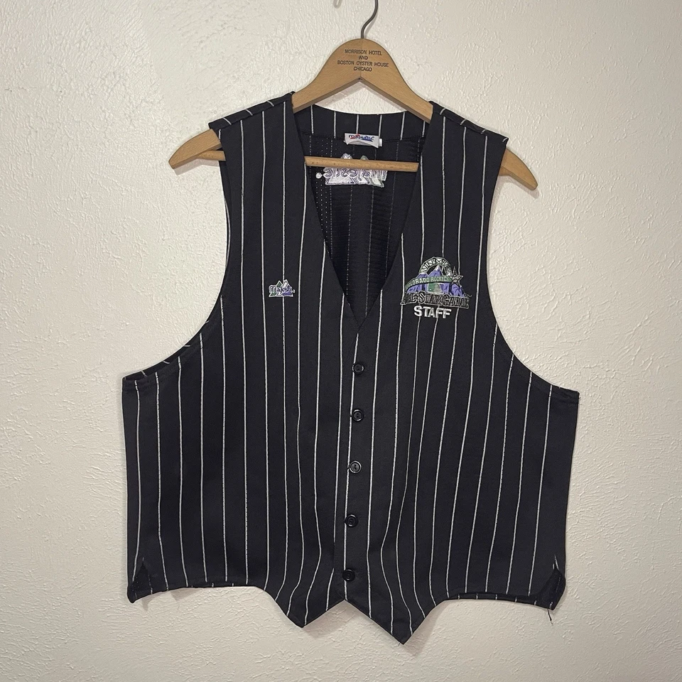 1998 Rare MLB All Star Game Colorado Rockies Staff Vest Majestic Pinstripe XL - Image 1 of 4