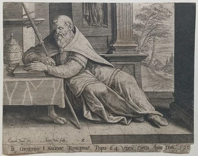 Gregorius I Wierix n. Ingelrams Kupferstich Gregor Große Papst Kirchenvater 1586 - Bild 1 von 4