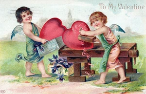 VALENTINSTAG - Amor und große Herzen zu meinem Valentinstag Postkarte - Bild 1 von 2