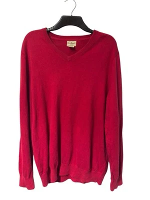 LL Bean Jumper Mens Medium Red V Neck Cotton Cashmere Pullover - Image 1 of 4