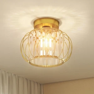 HOMCOM Plafoniera LED Minimal a Gabbia con 18 Cristalli in Metallo Oro - Foto 1 di 10