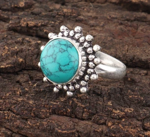 Anillo de joyería de plata de ley 925 hecho a mano con piedras preciosas turquesa megnasita - Imagen 1 de 2